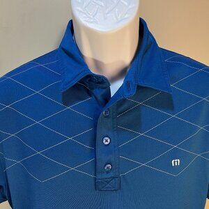 Travis Mathew Men's blue with white trim short sleeve golf polo shirt Medium M
